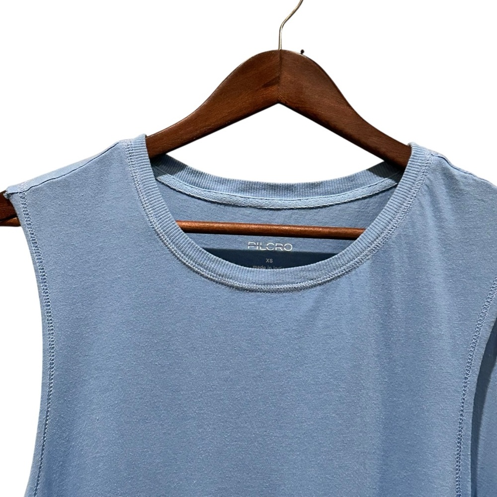 (Sold) Anthropologie Ruffle Hem Button Side Oversized Light Blue Tank Size XS - Picture 3 of 10